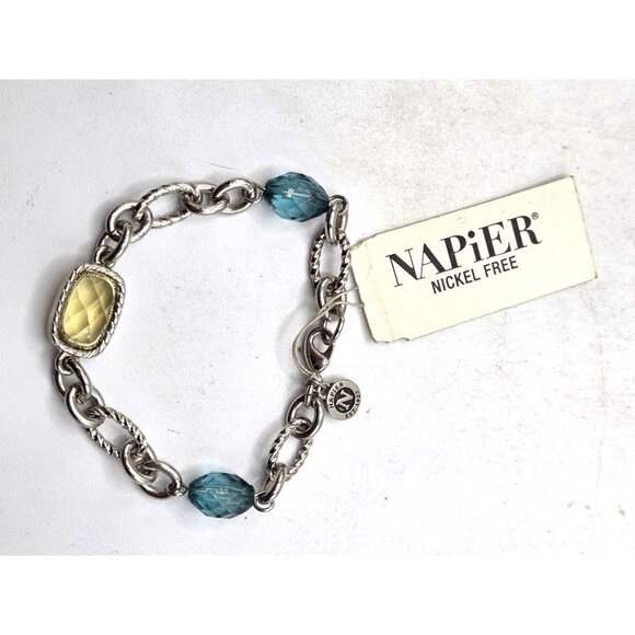 Napier Nickel-Free Silver-Tone Bracelet With Yellow & Blue Faceted Stones - Picture 1 of 3